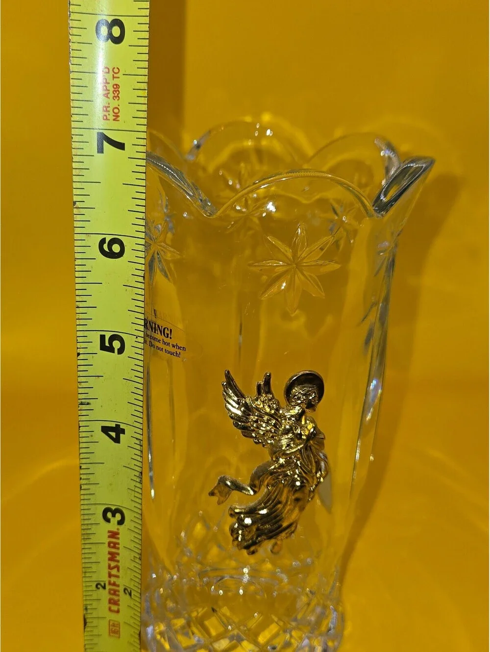 Vintage Teleflora 24% Lead Crystal Vase/Candle Chimney,Gold Angel,Czech Republic